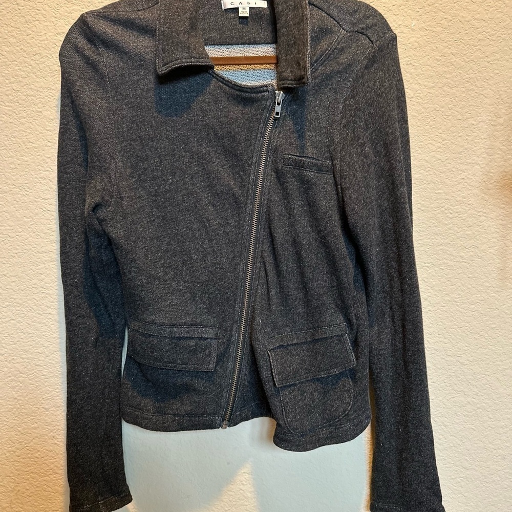 CAbi Gray Blazer Asymmetrical Zip-Up Jacket